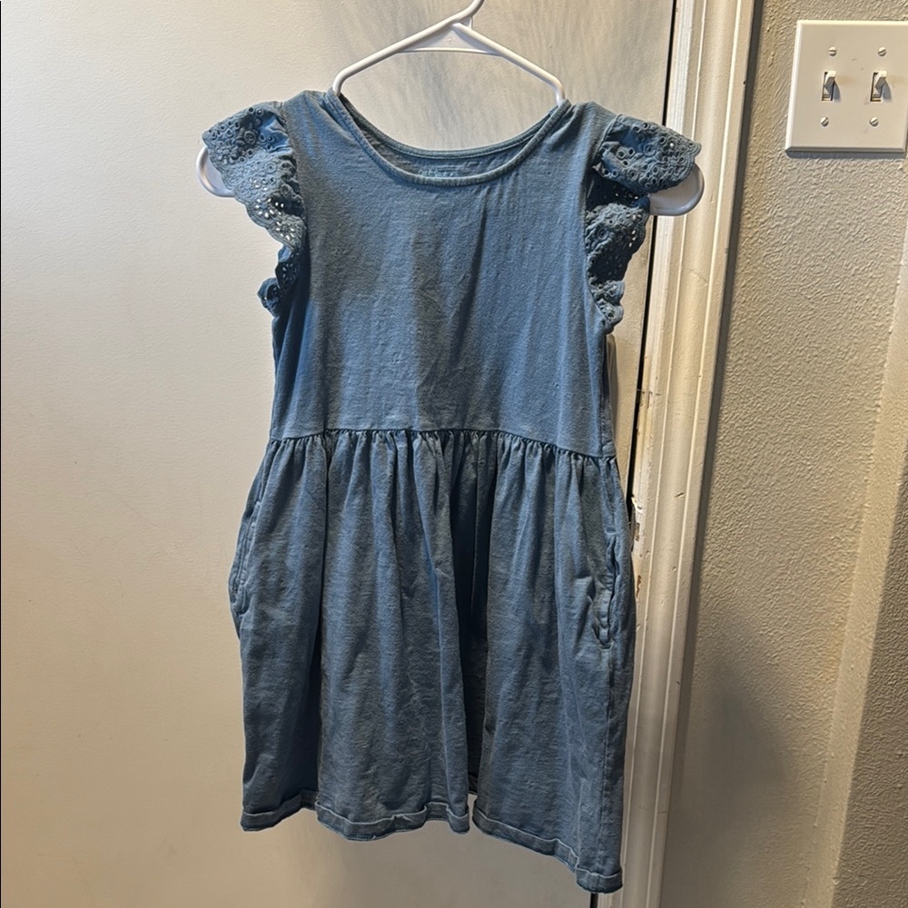 Blue Sleeveless Dress with Lace Details